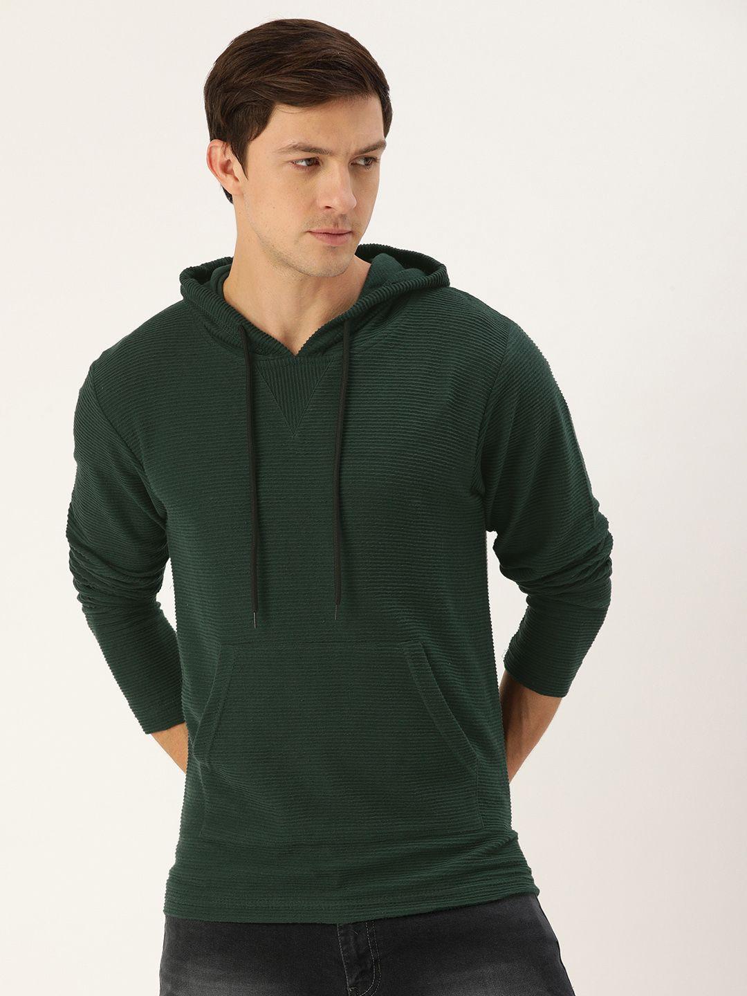 campus-sutra-men-green-ribbed-hooded-sweatshirt