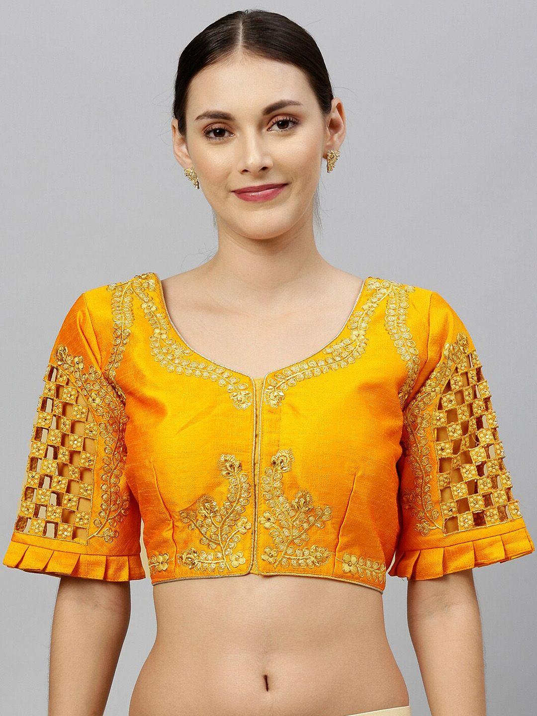 amrutam-fab-women-yellow-&-gold-coloured-embroidered-silk-readymade-saree-blouse