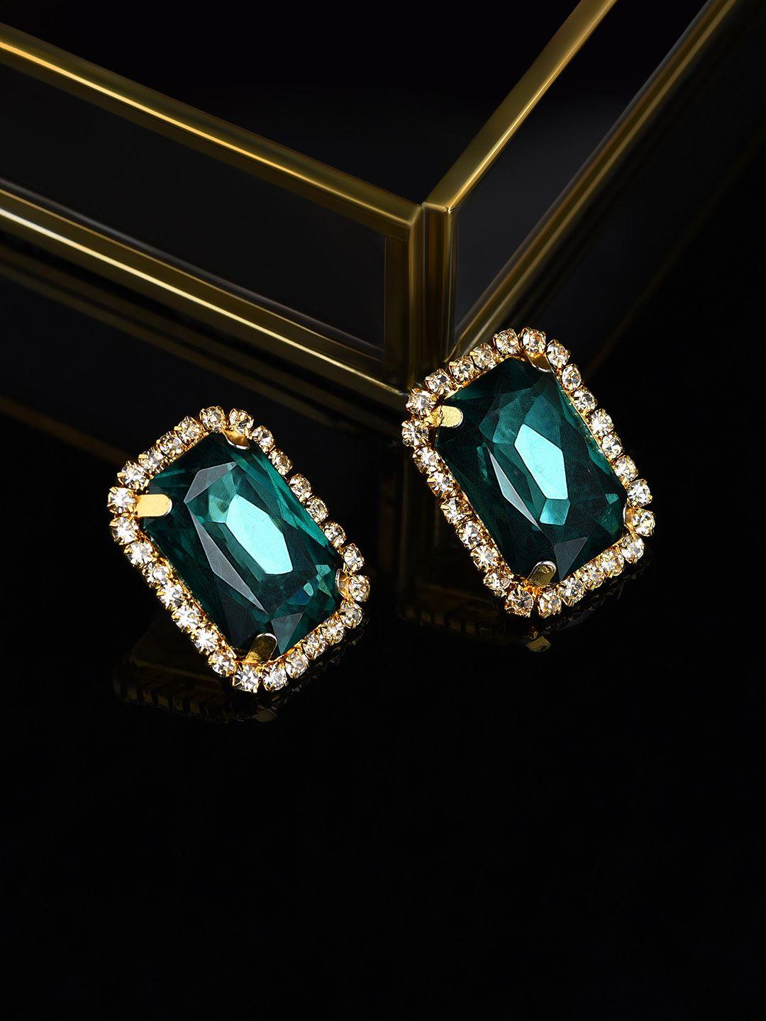 ami-gold-plated-green-&-white-square-studs-earrings
