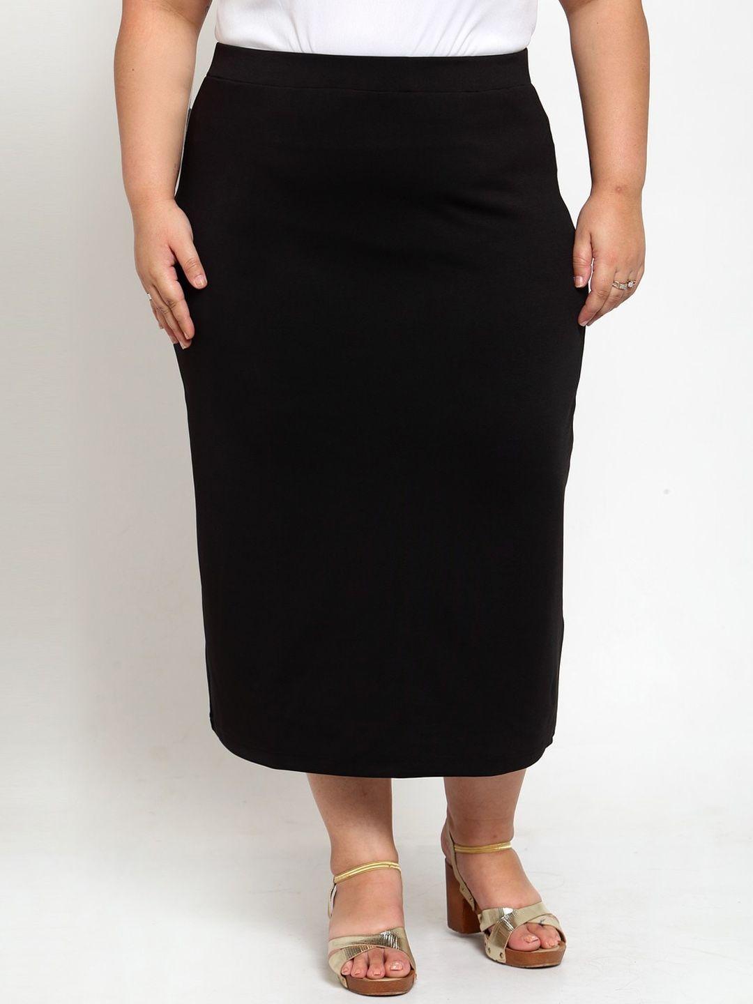 pluss-black-straight-midi-skirt