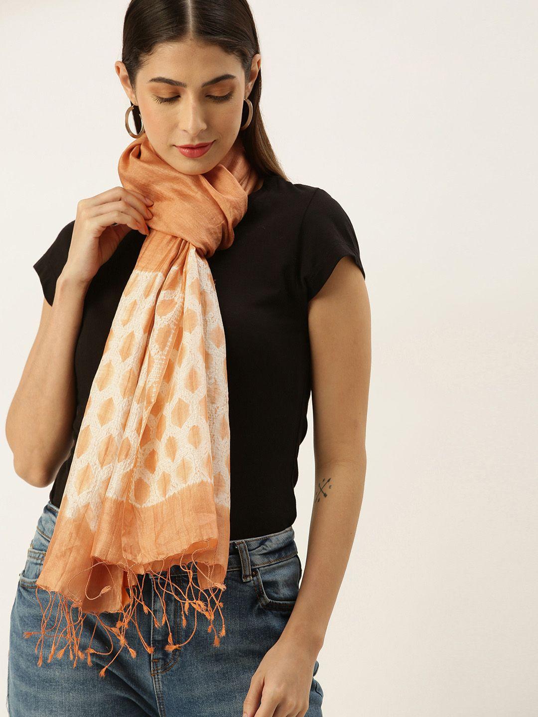arteastri-women-orange-&-off-white-woven-design-pure-silk-shibori-stole