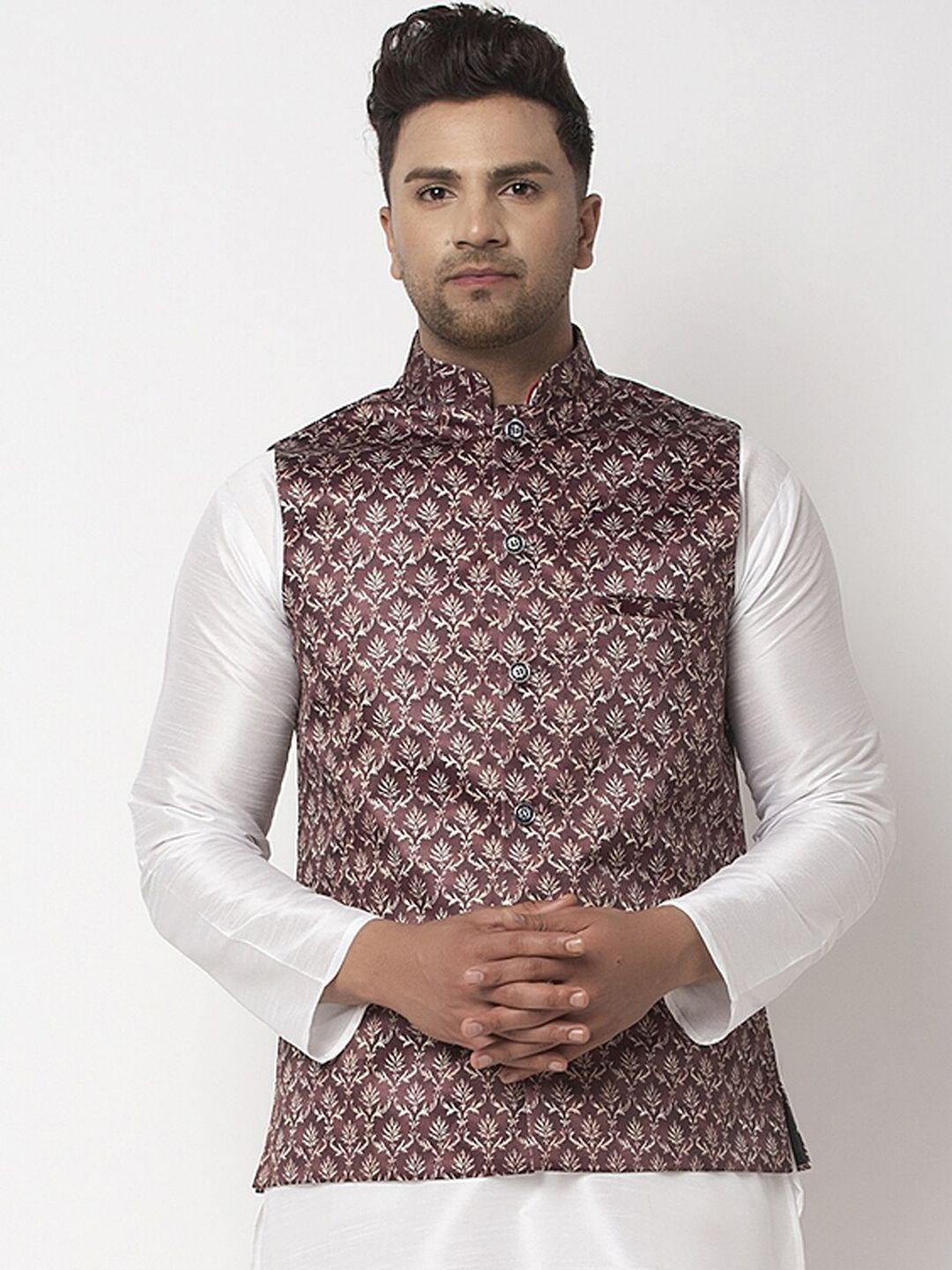 benstoke-men-brown-&-white-ethnic-motifs-printed-woven-nehru-jacket