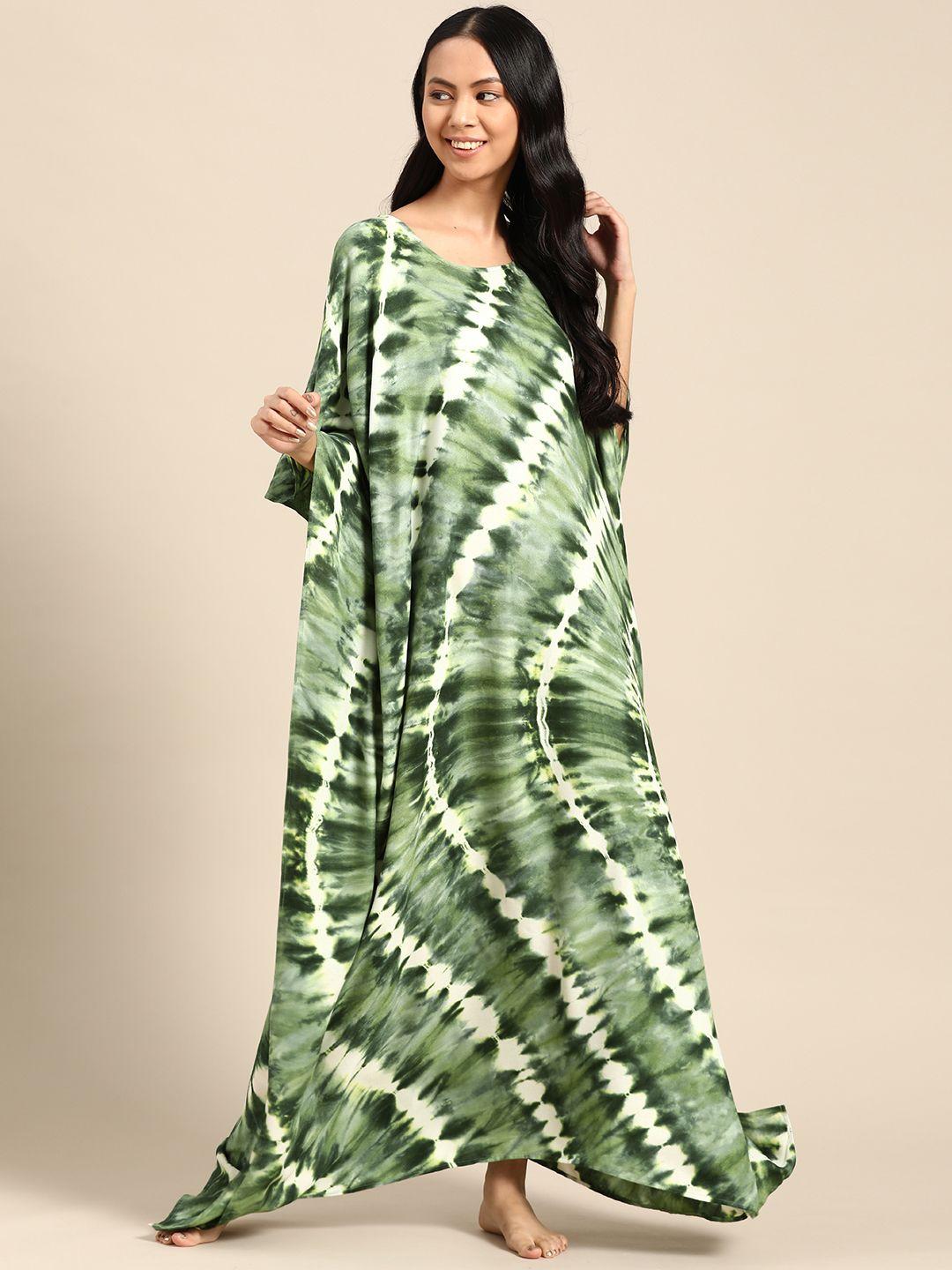 prakrti-green-&-white-dyed-maxi-kaftan-nightdress