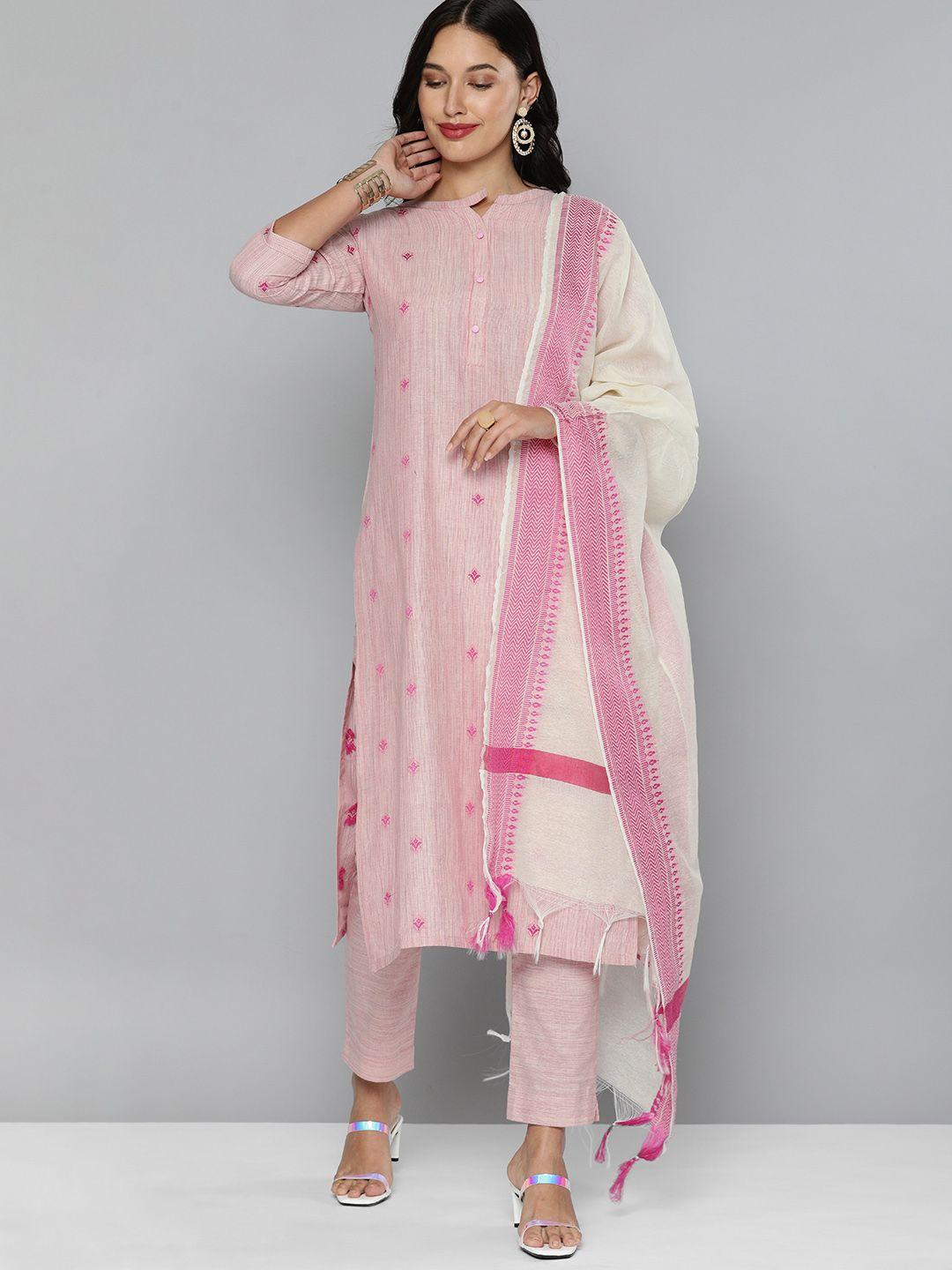 kvsfab-pink-&-off-white-ethnic-motif-patterned-pure-cotton-unstitched-dress-material