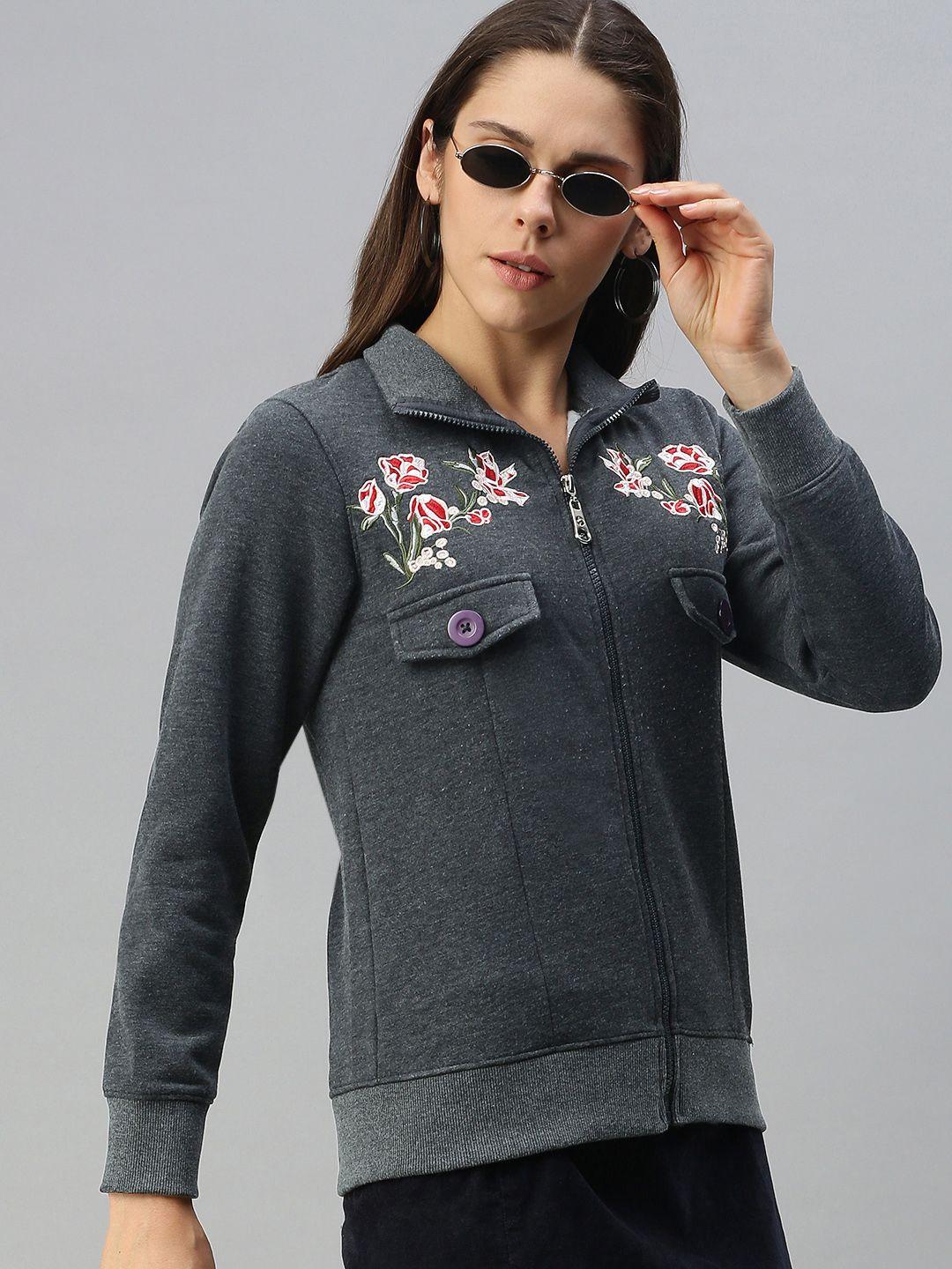 campus-sutra-women-charcoal-grey-embroidered-sweatshirt
