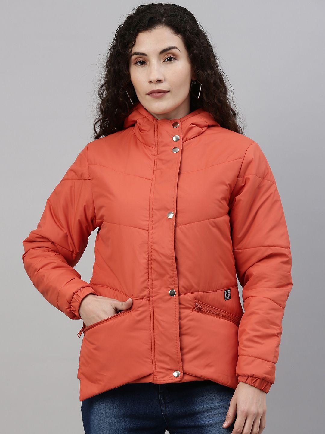 campus-sutra-women-rust-orange-solid-hooded-puffer-jacket