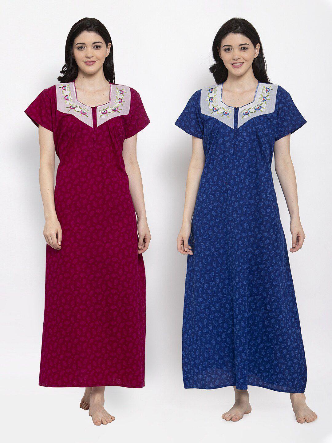 secret-wish-maroon-&-blue-pack-of-2-printed-maxi-nightdress