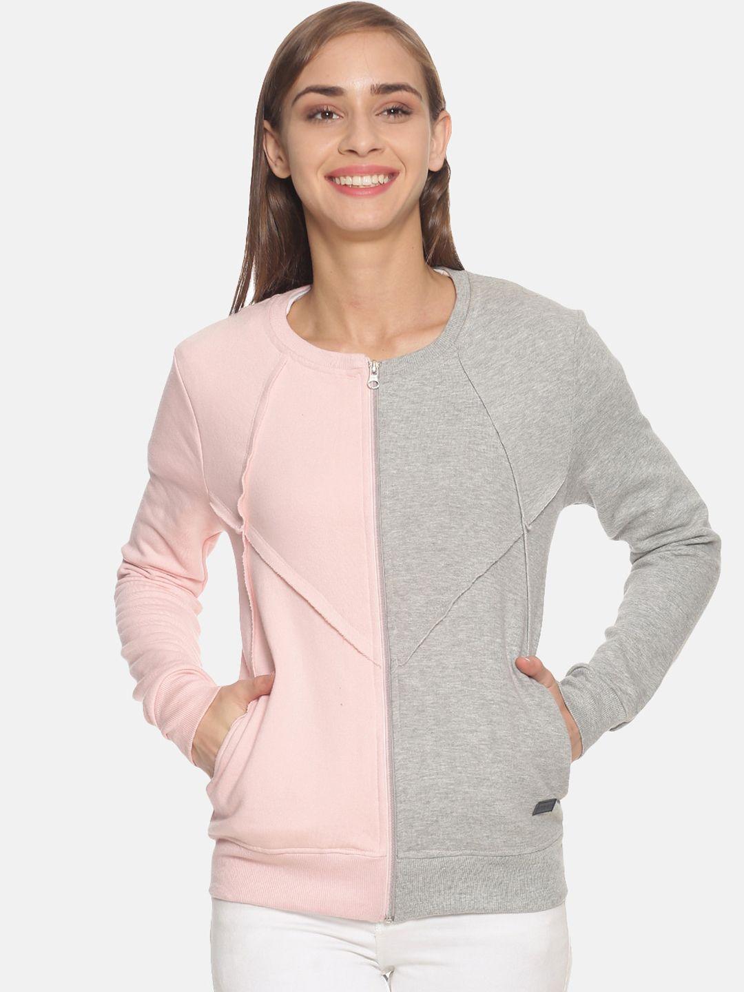 campus-sutra-women-pink-colourblocked-pure-cotton-sweatshirt