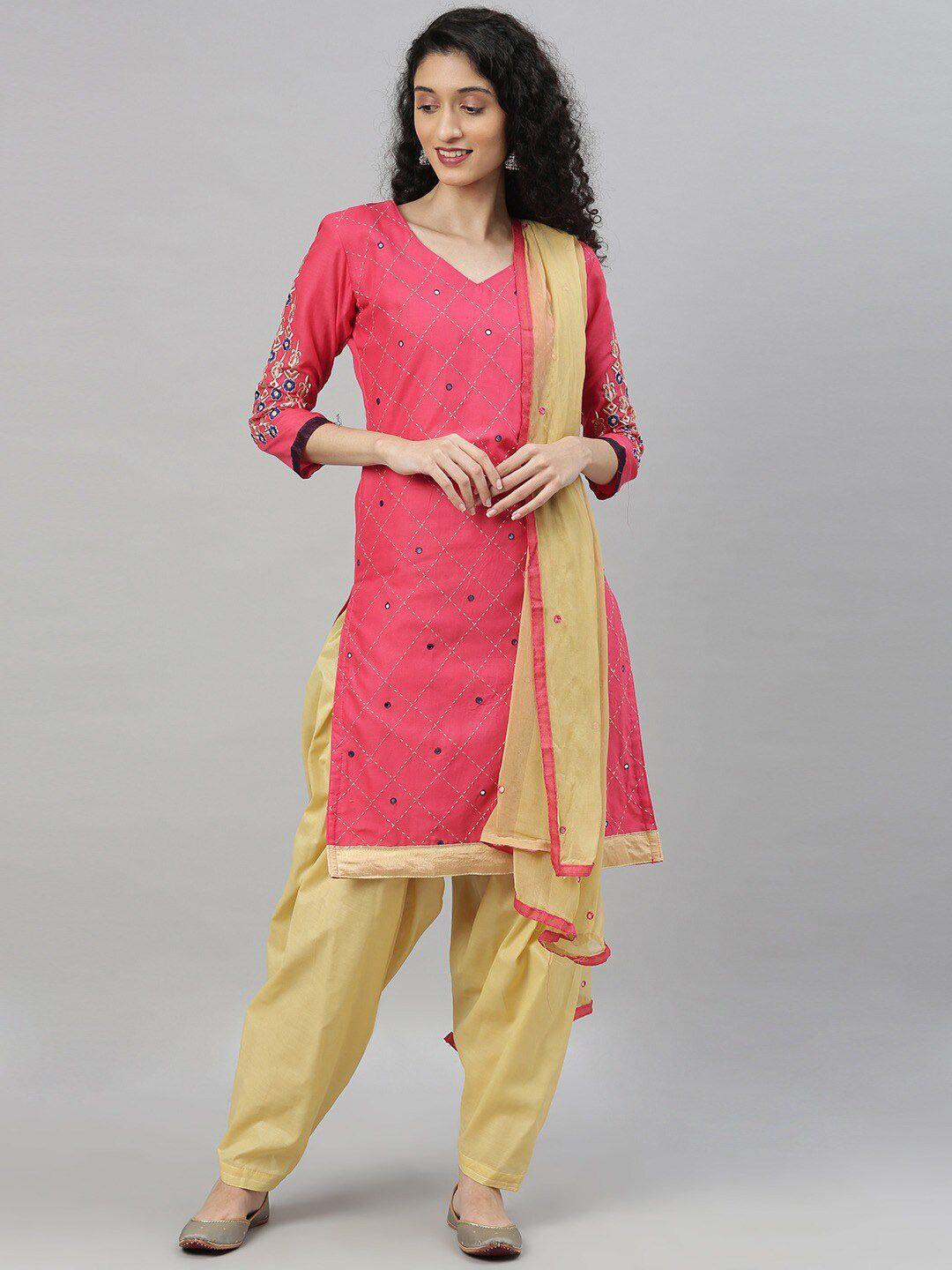 divastri-women-pink-&-cream-salwar-suit-with-dupatta