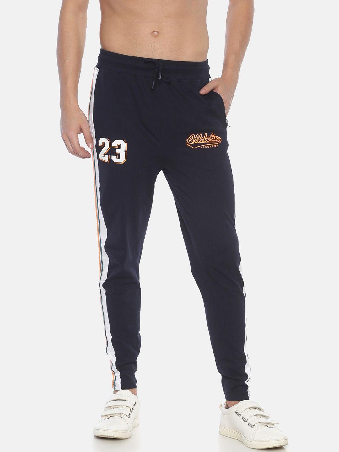 steenbok-men-navy-blue-&-white-pure-cotton-straight-fit-joggers
