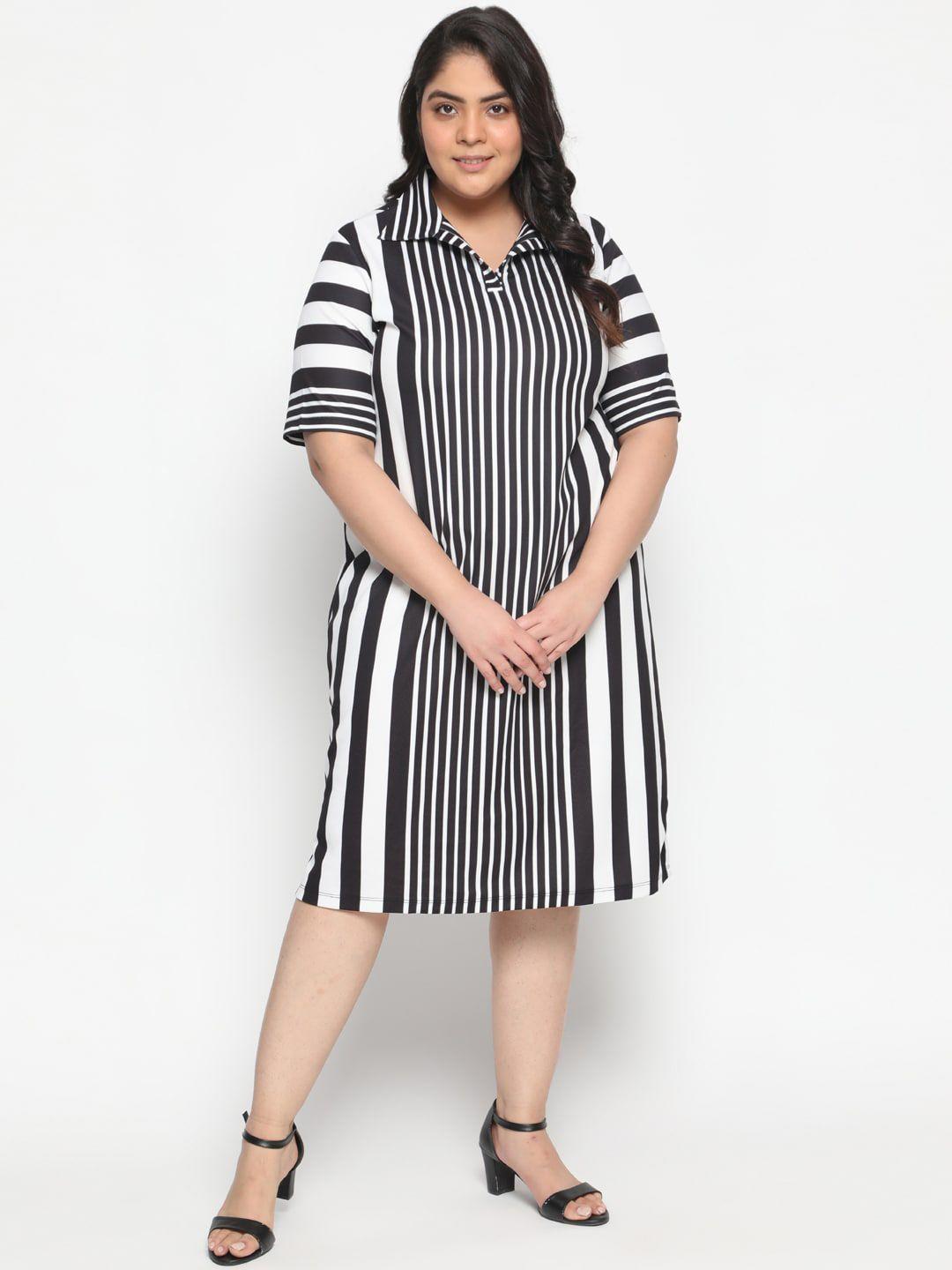 amydus-women-plus-size-black-and-white-striped-shirt-midi-dress