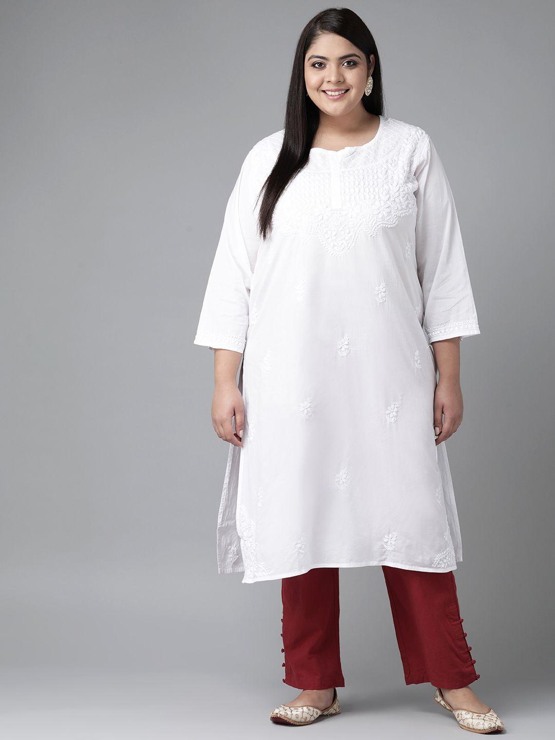 ada-women-plus-size-white-chikankari-embroidered-sustainable-kurta