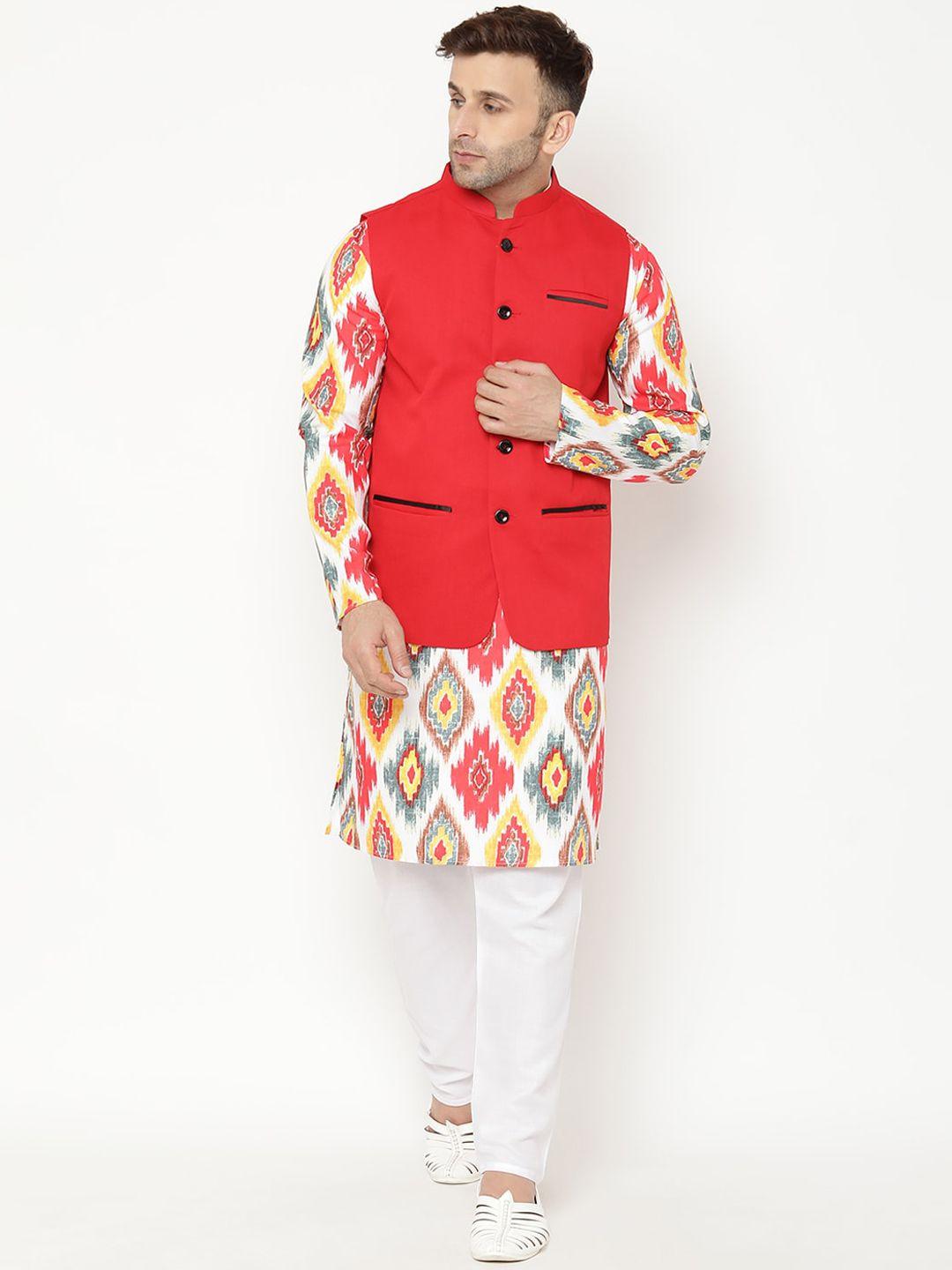 hangup-men-white-printed-kurta-with-pyjamas-&-nehru-jacket