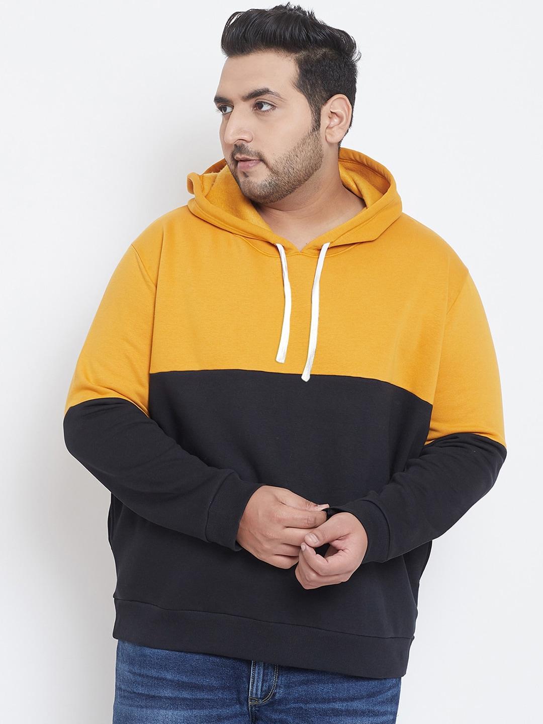 instafab-plus-men-mustard&-black-colourblocked-hooded-sweatshirt