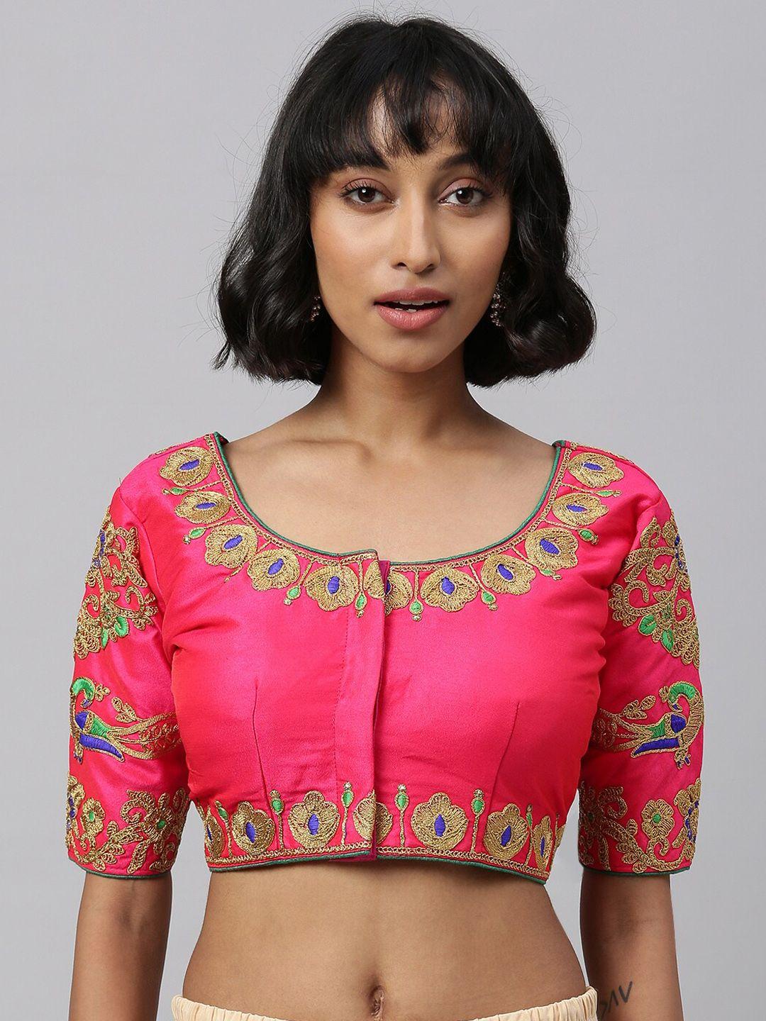 amrutam-fab-women-pink-&-gold-coloured-embroidered-saree-blouse