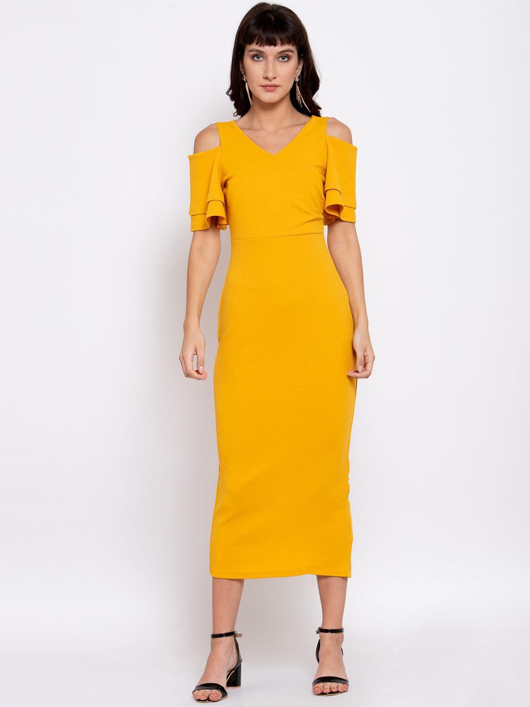 iki-chic-women-solid-yellow-sheath-midi-dress