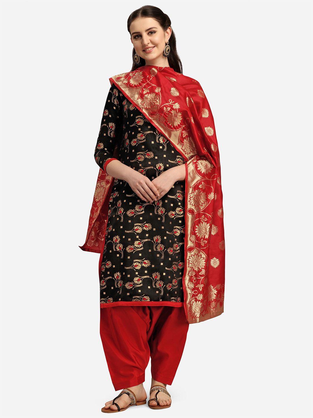 ethnic-junction-black-&-red-woven-banarasi-unstitched-dress-material