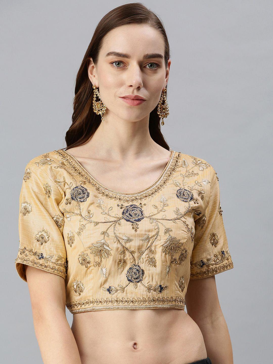 flaher-women-beige-embroidered-art-silk-saree-blouse