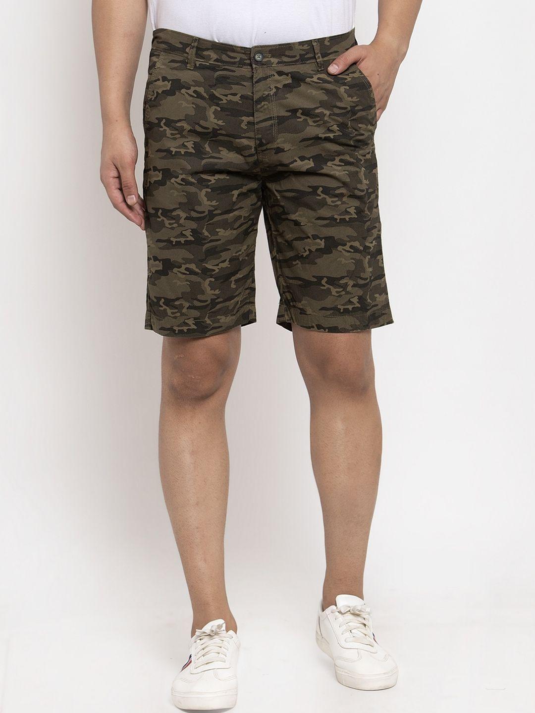 cantabil-men-olive-green-camouflage-printed-regular-shorts