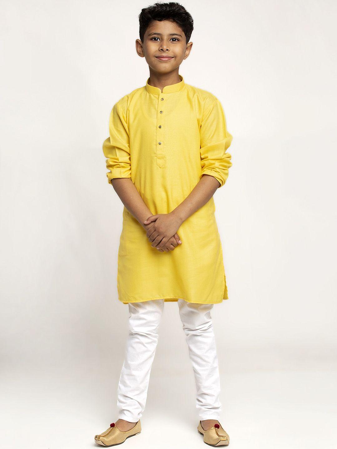 kraft-india-boys-yellow-&-white-cotton-kurta-with-pyjamas