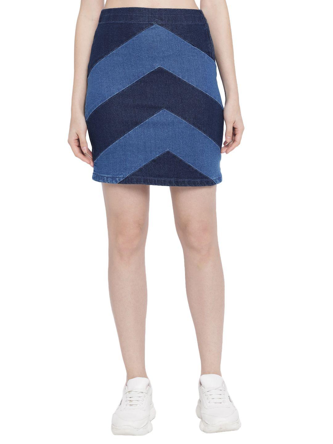 the-dry-state-women-blue-colorblocked-skirt