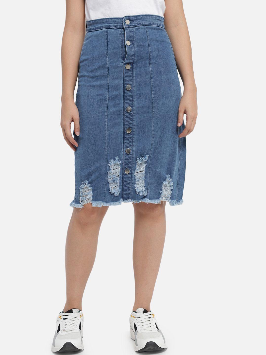 the-dry-state-women-blue-solid-washed-denim-a-line-skirt