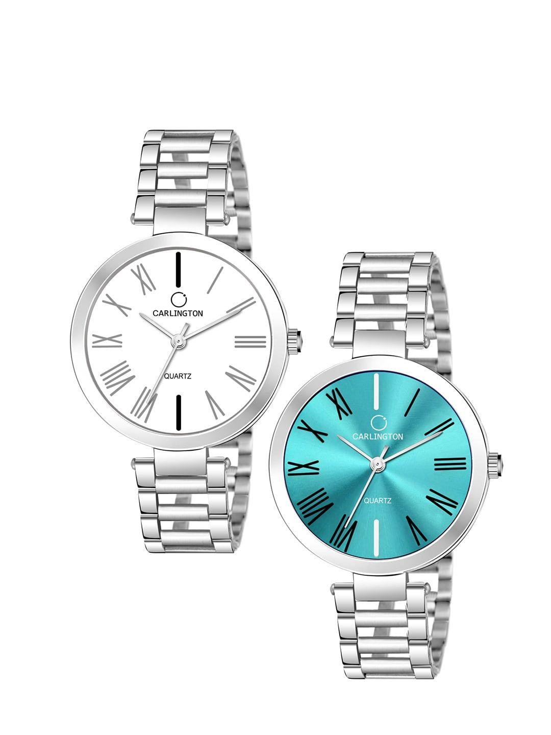 carlington-women-set-of-2-stainless-steel-bracelet-style-straps-watches