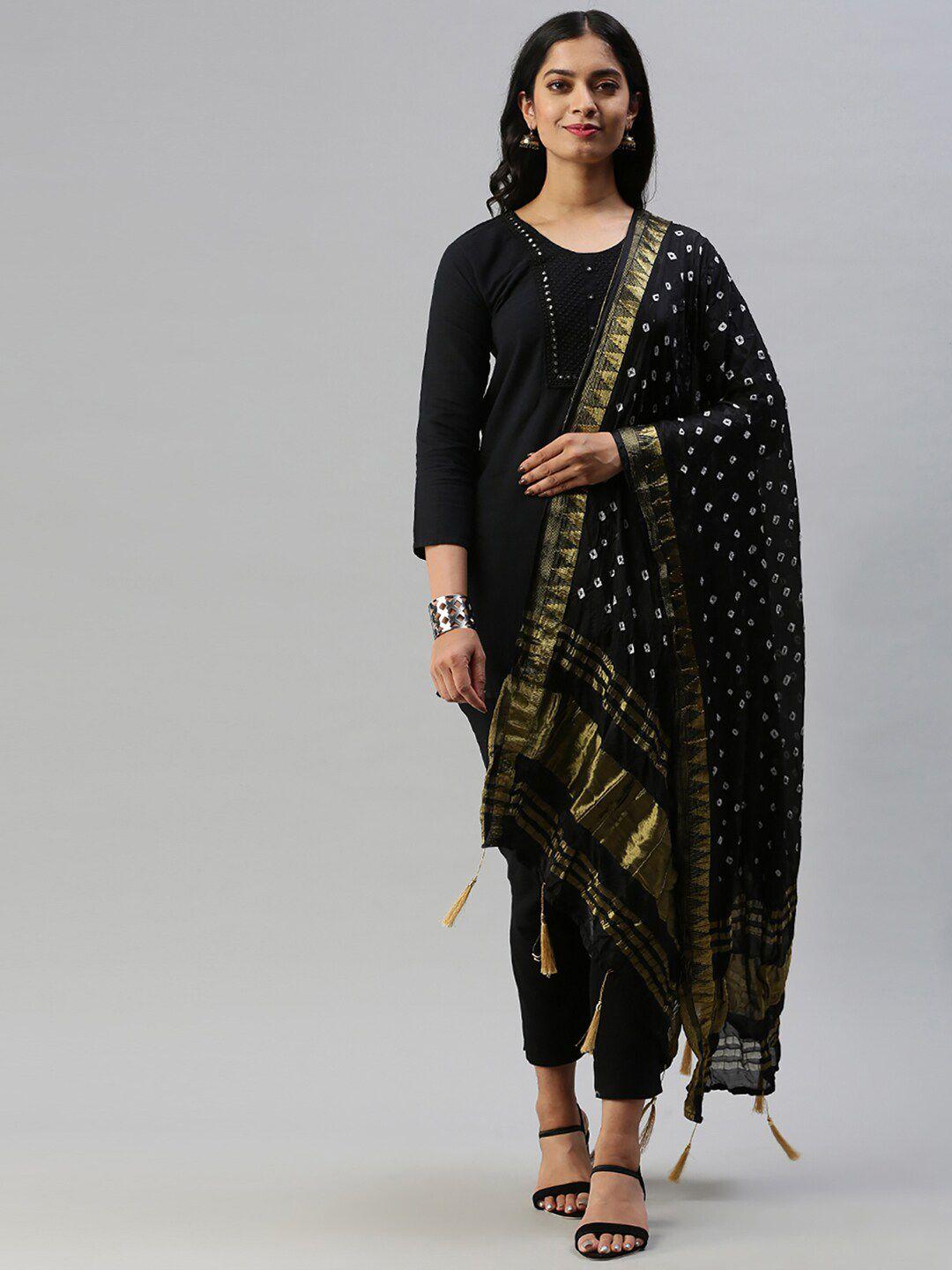 soch-black-&-gold-coloured-dyed-art-silk-bandhani-dupatta-with-zari