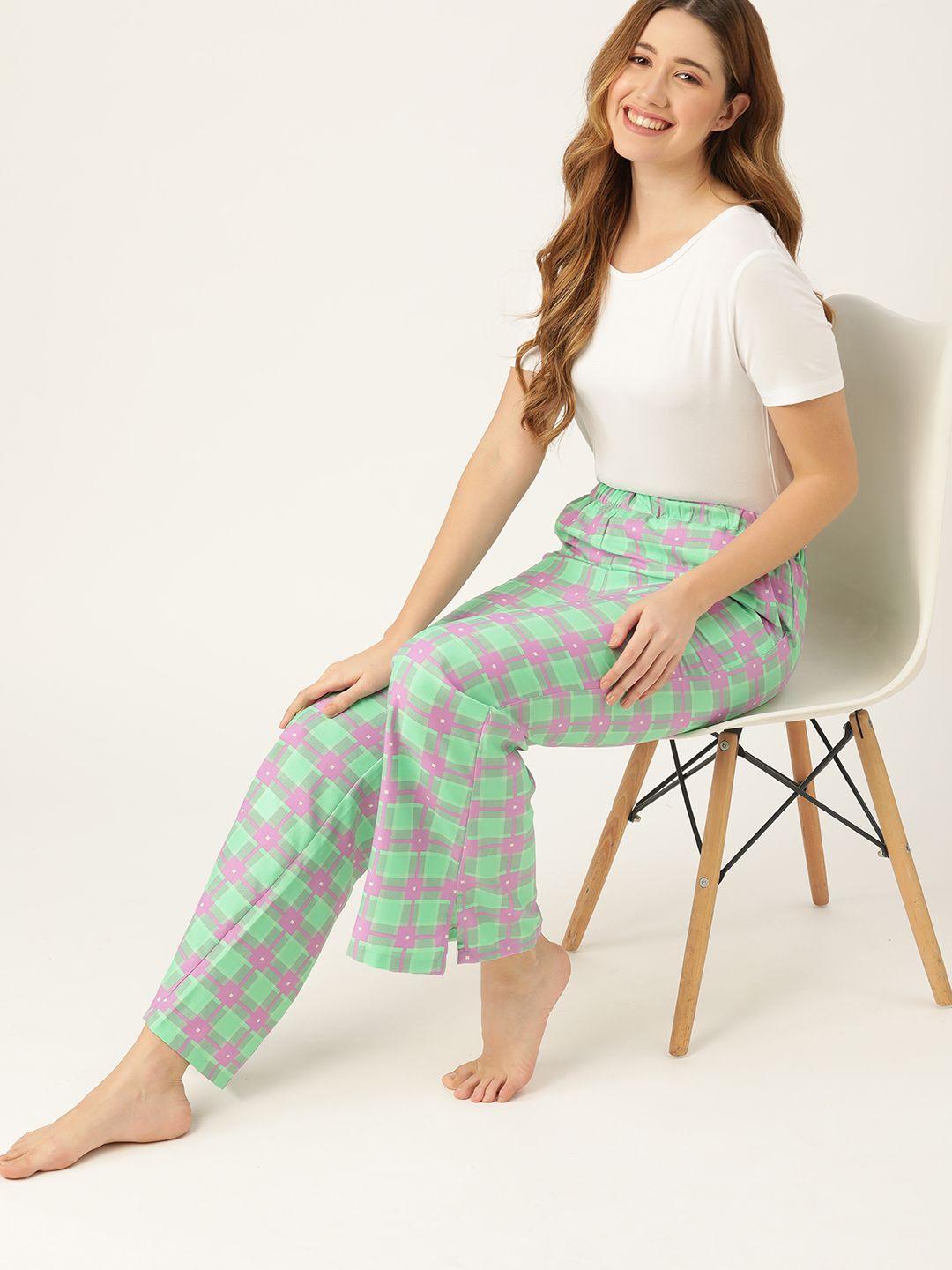dressberry-woman-green-&-pink-checked-lounge-pants
