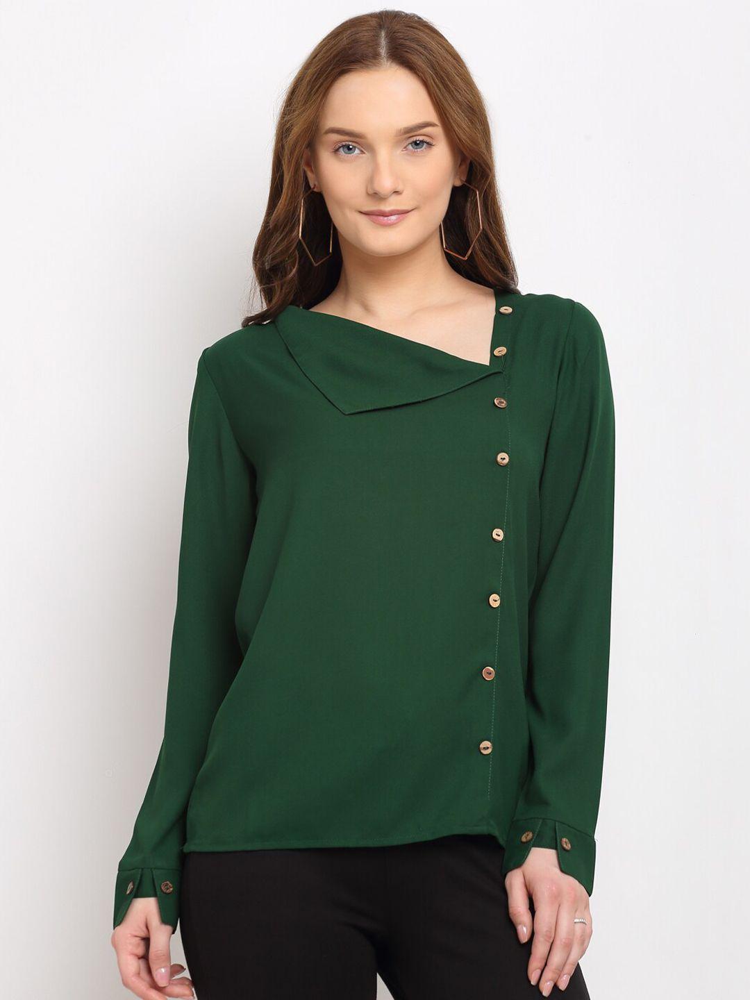 la-zoire-women-green-solid-georgette-regular-top