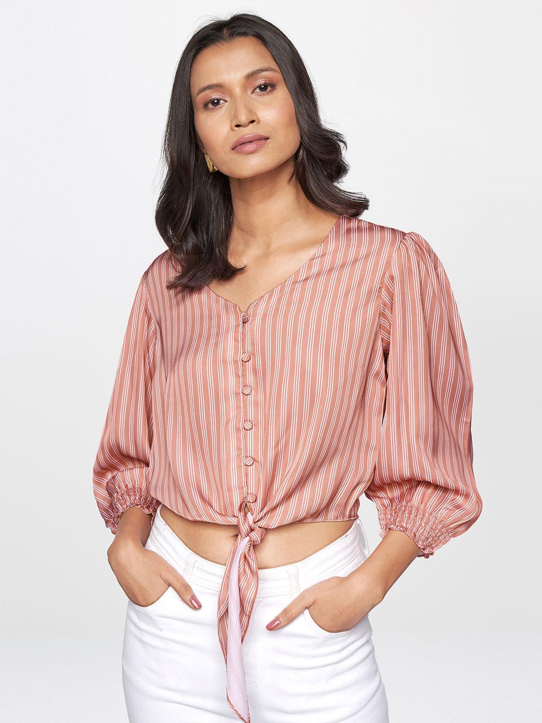 and-women-peach-coloured-striped-shirt-style-crop-top