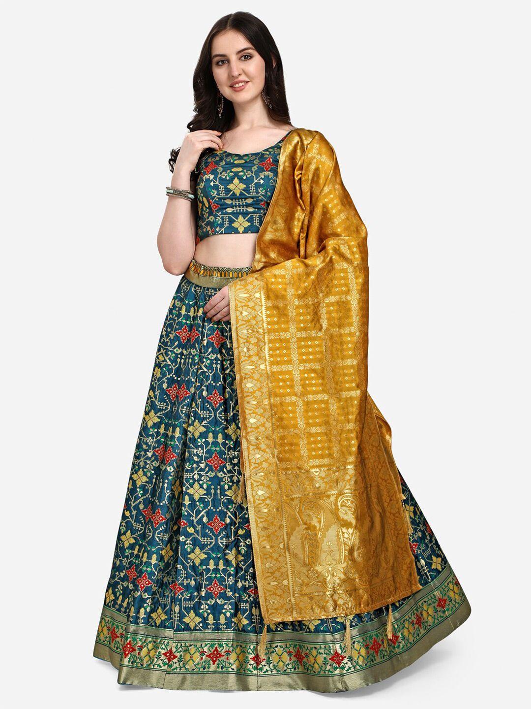 purvaja-teal-&-mustard-ready-to-wear-lehenga-&-unstitched-blouse-with-dupatta