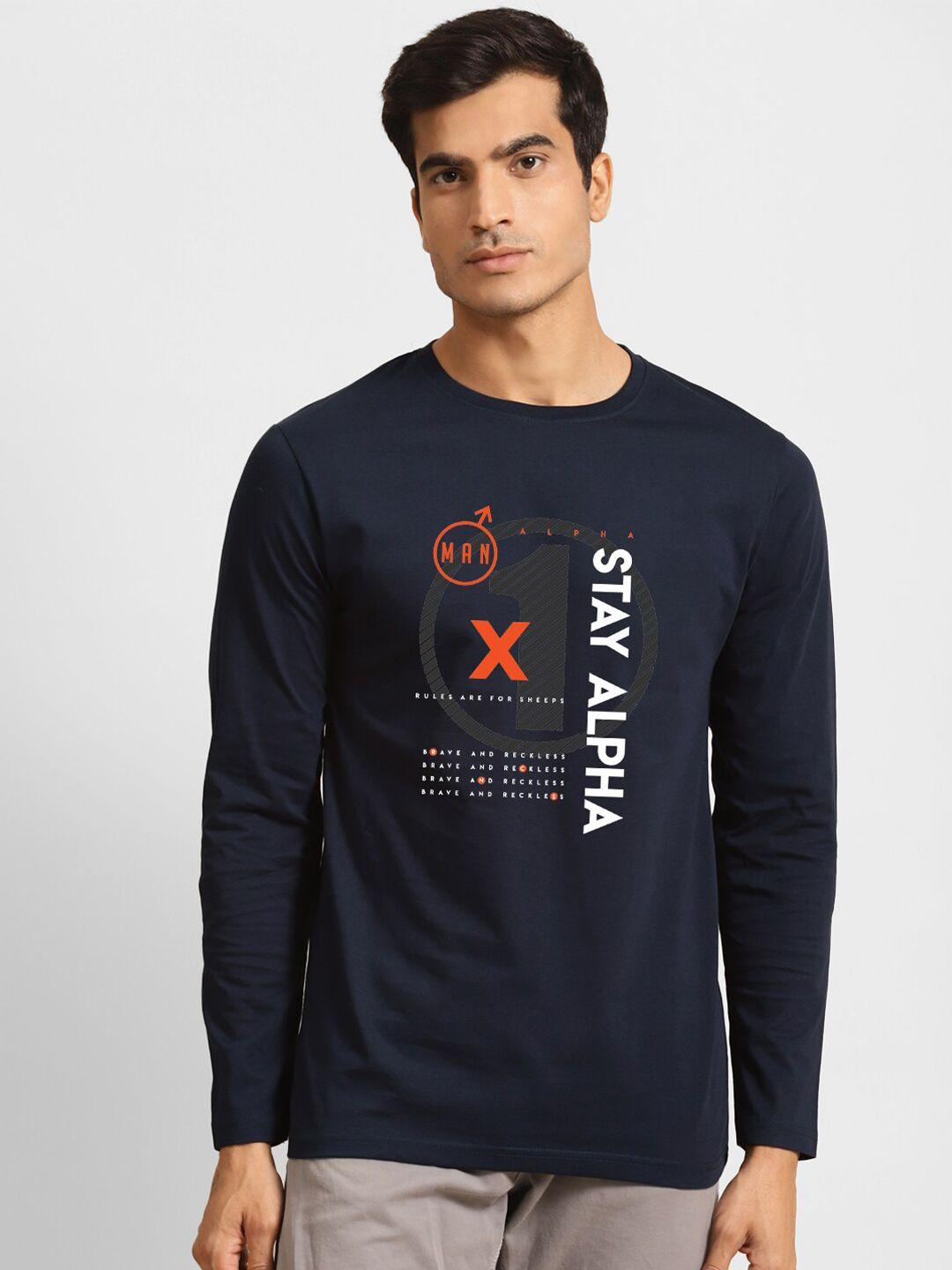 bewakoof-men-navy-blue-&-white-typography-printed-t-shirt