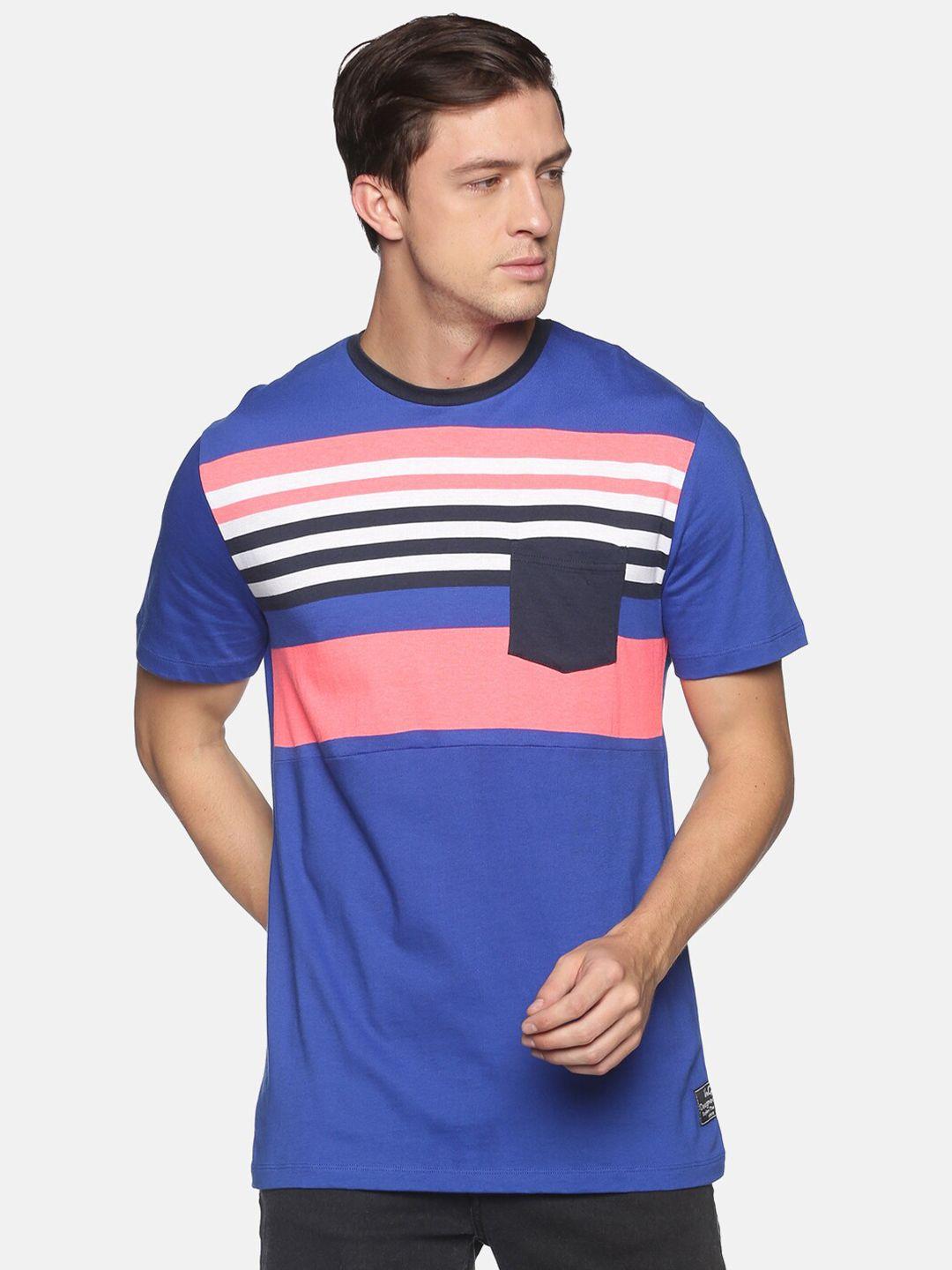 urgear-men-blue-&-pink-striped-pockets-t-shirt