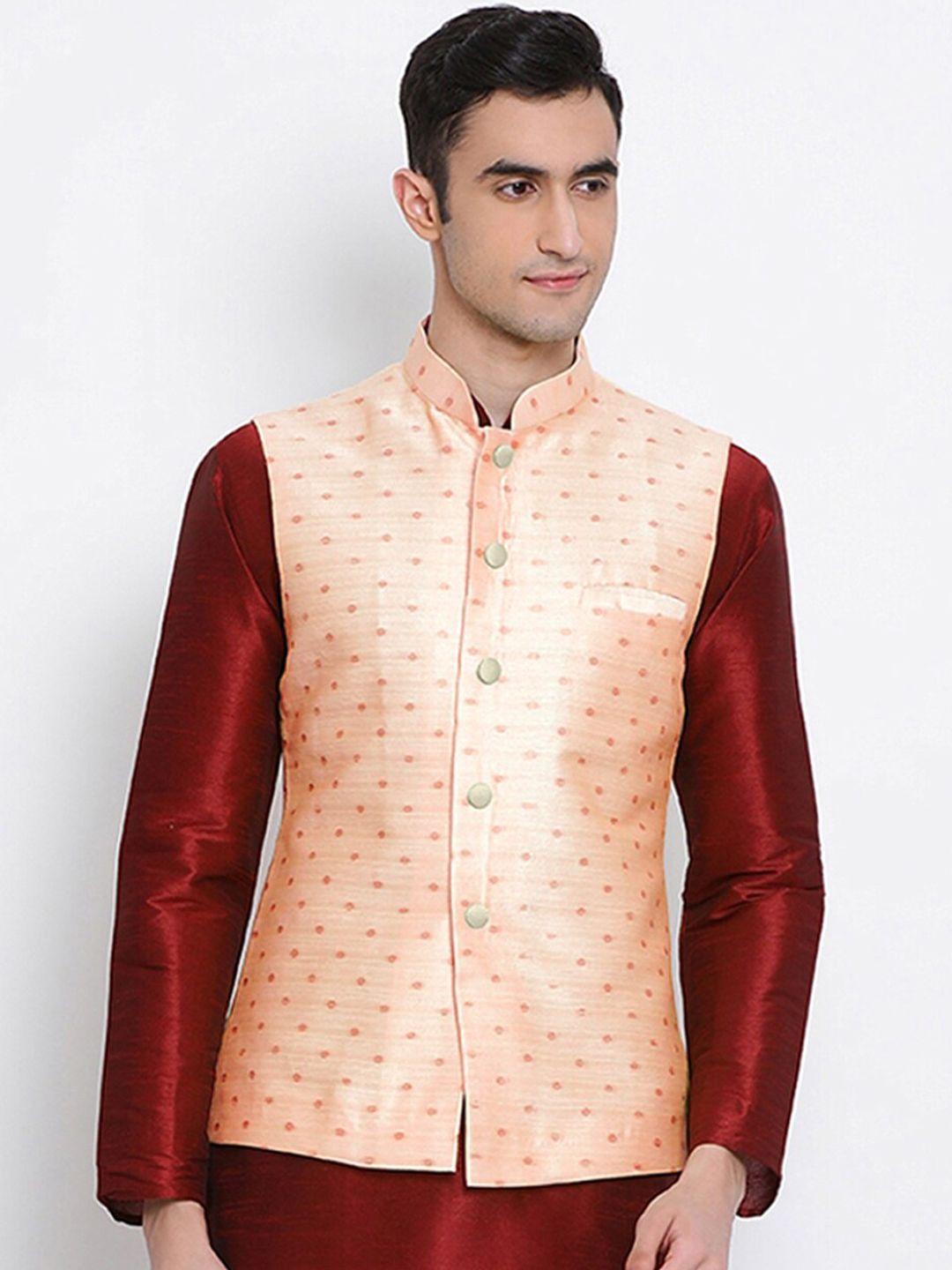 sanwara-men-peach-woven-design-nehru-jacket