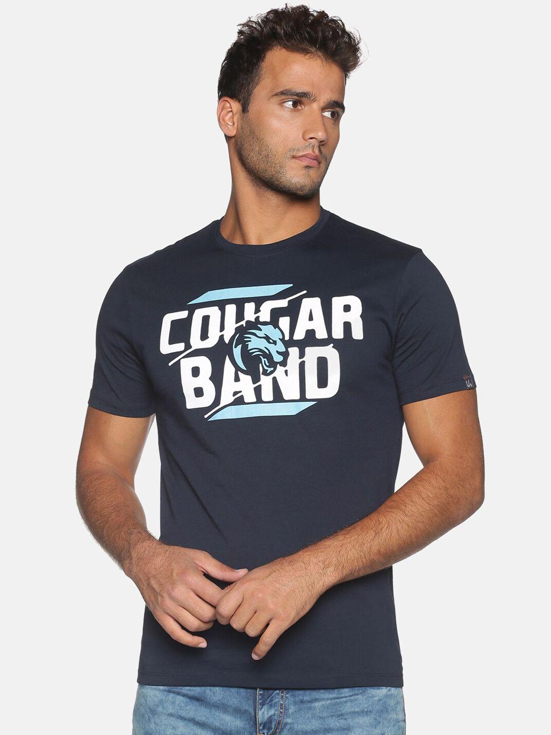 urgear-men-navy-blue-typography-printed-applique-t-shirt