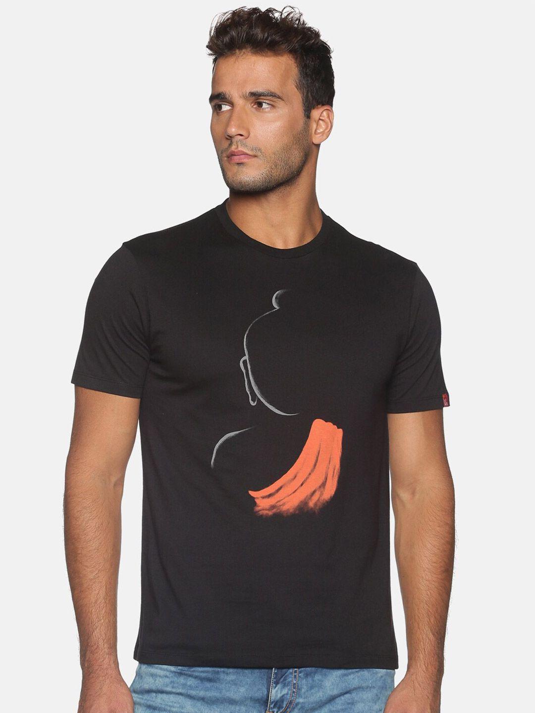 urgear-men-black-printed-raw-edge-t-shirt