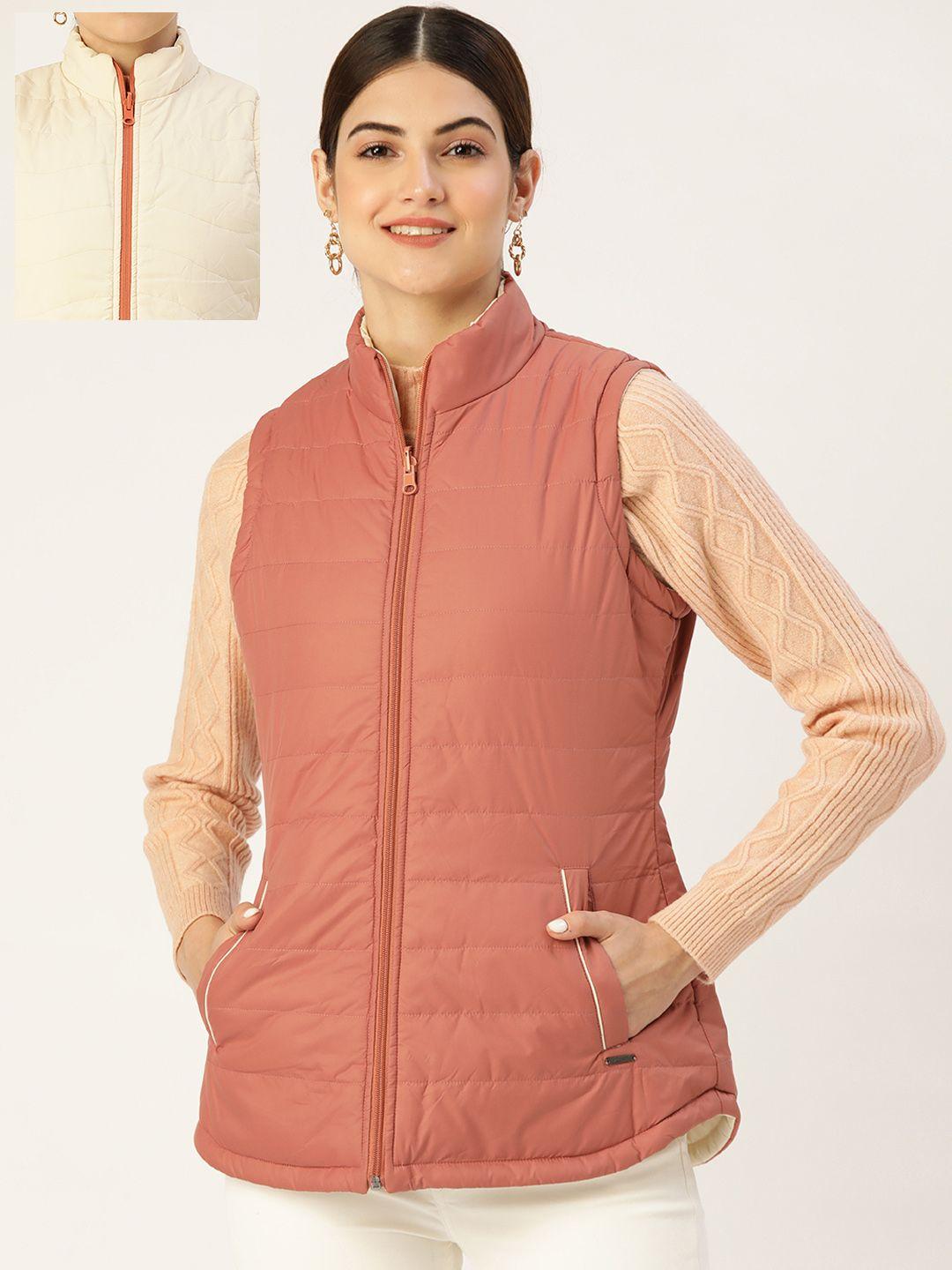 duke-women-peach-coloured-solid-reversible-padded-jacket