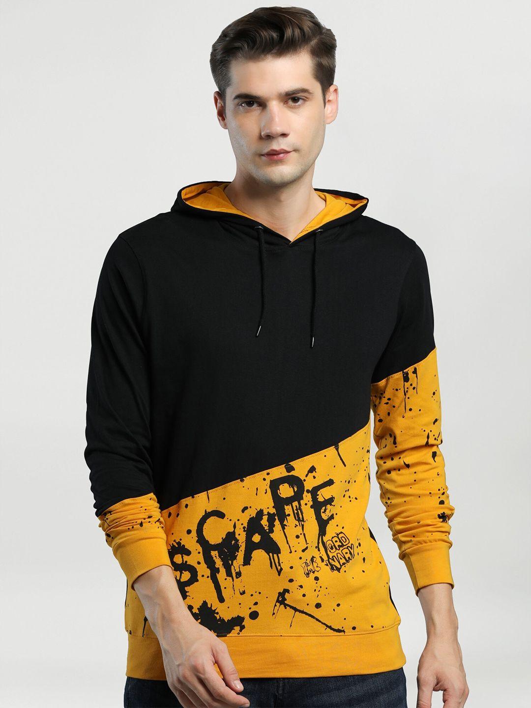 maniac-men-yellow--black-typography-printed-hooded-cotton-pure-cotton-t-shirt
