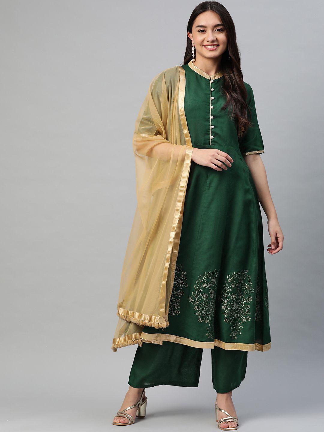 tulsattva-women-green-floral-printed-panelled-pure-cotton-kurta-with-palazzos-&-with-dupatta