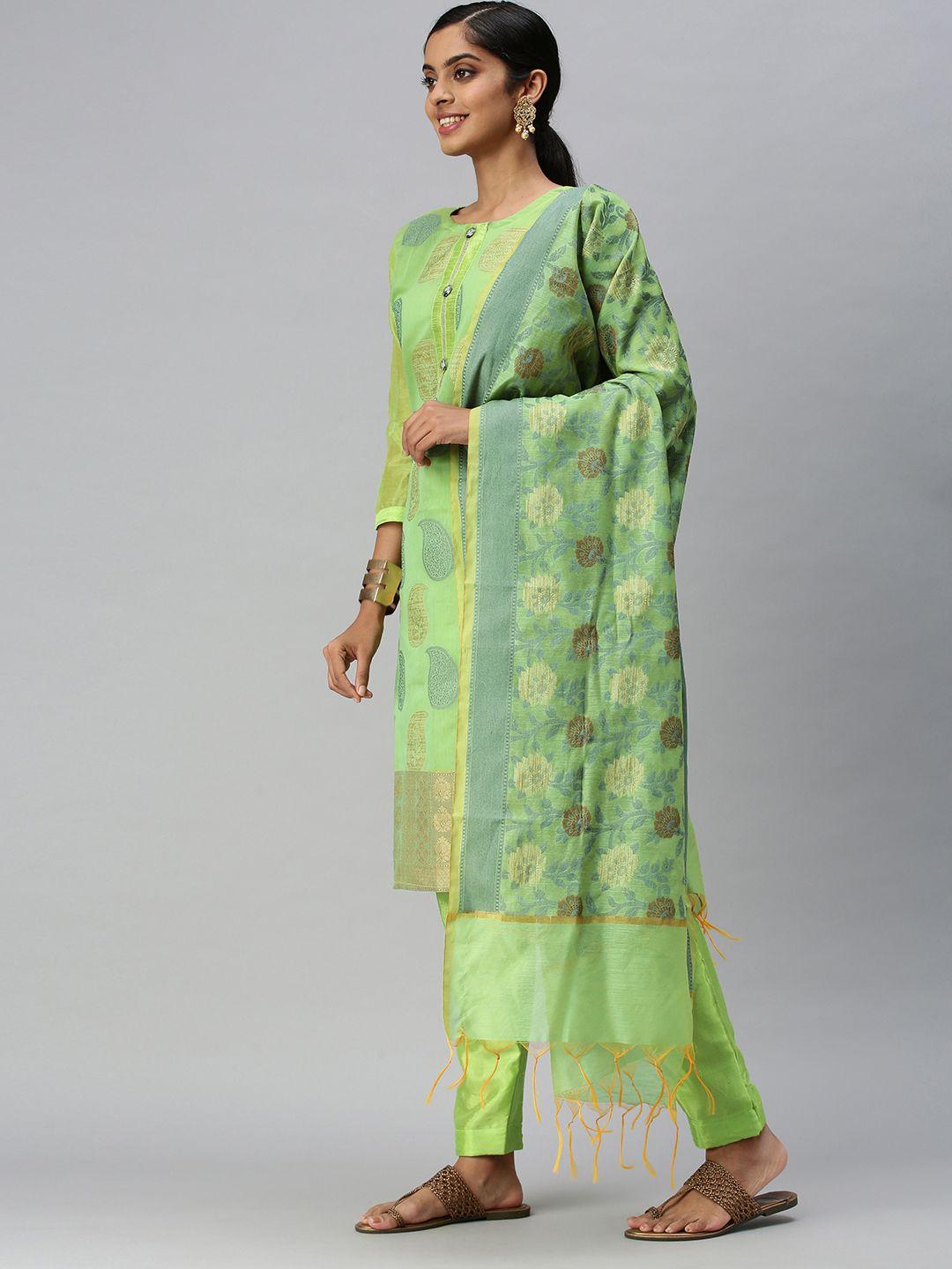 blissta-green-&-gold-toned-unstitched-dress-material