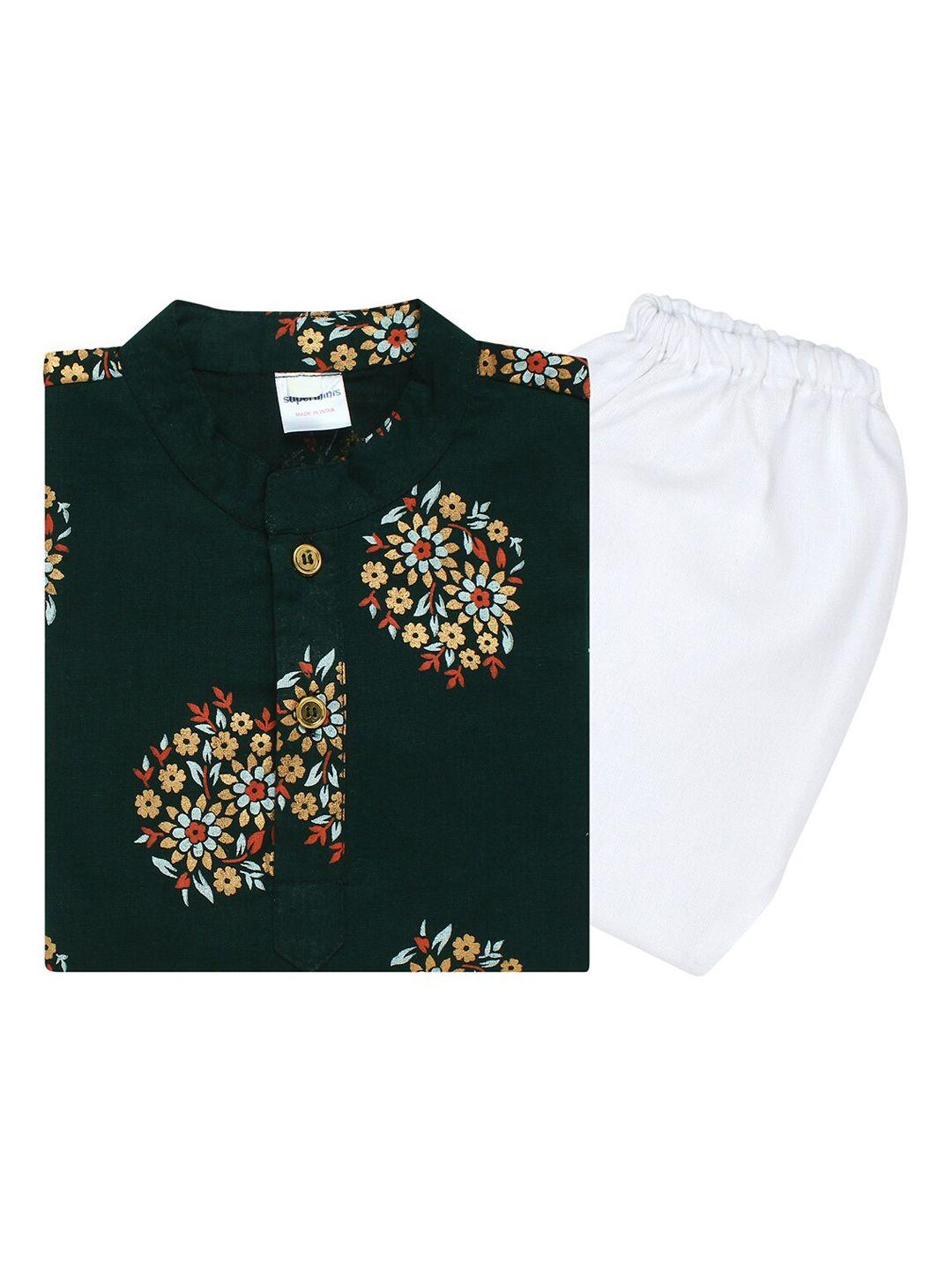 superminis-boys-green-&-white--pure-cotton-gold-foil-printed-kurta-pyjama-set