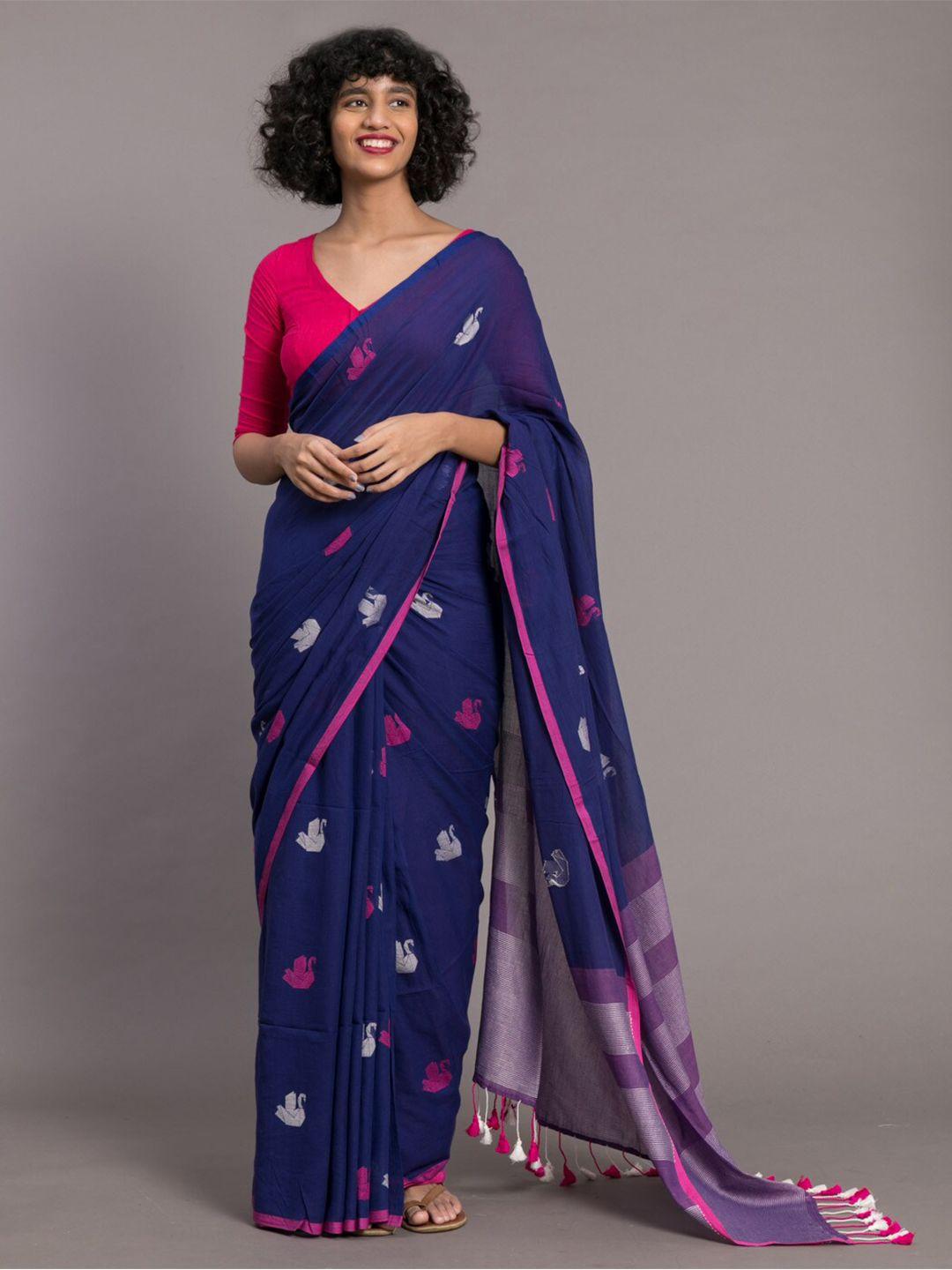 suta-women-blue-&-white-ethnic-motifs-handloom-cotton-woven-saree