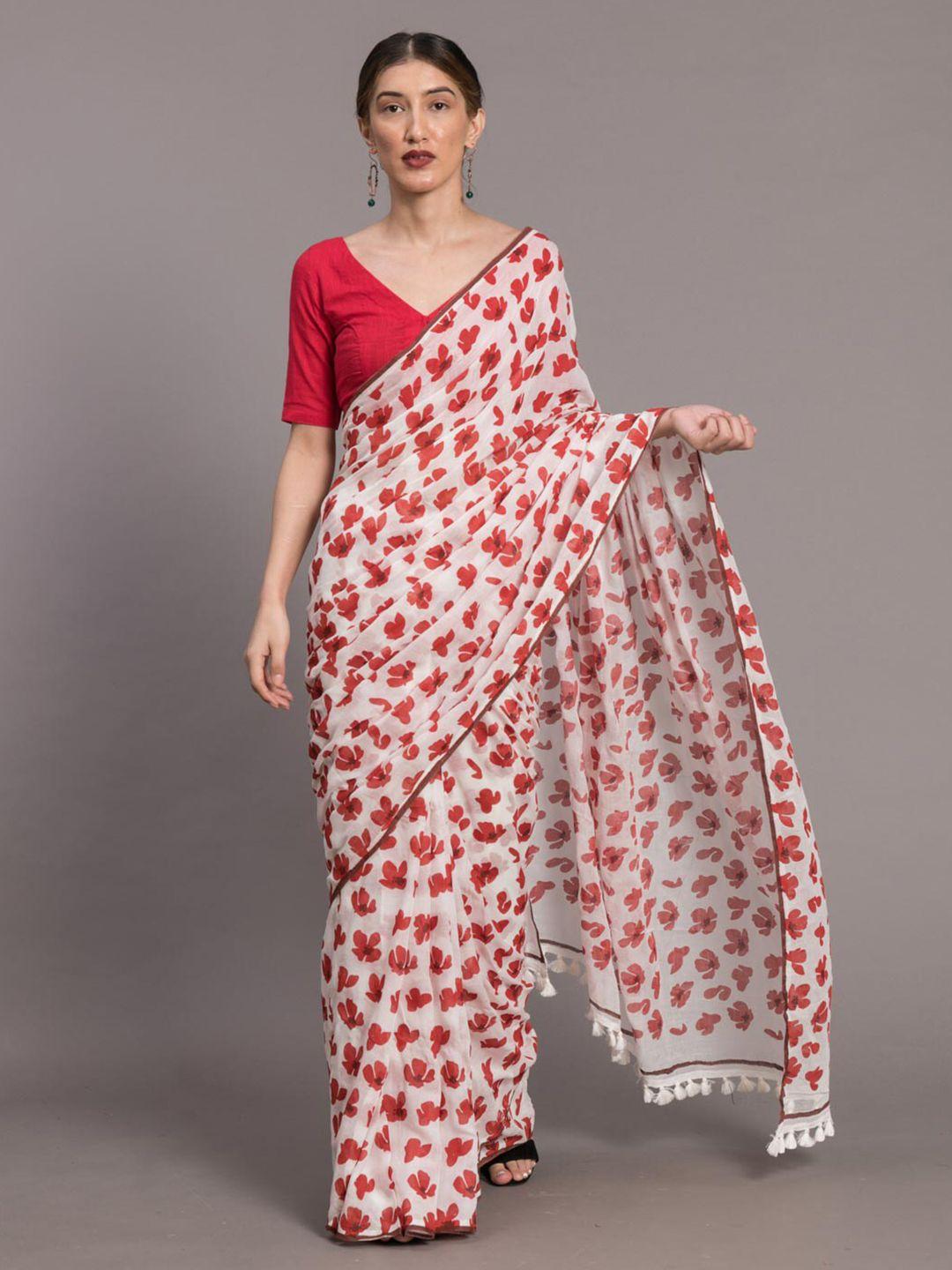 suta-white-&-red-floral-printed-pure-cotton-saree