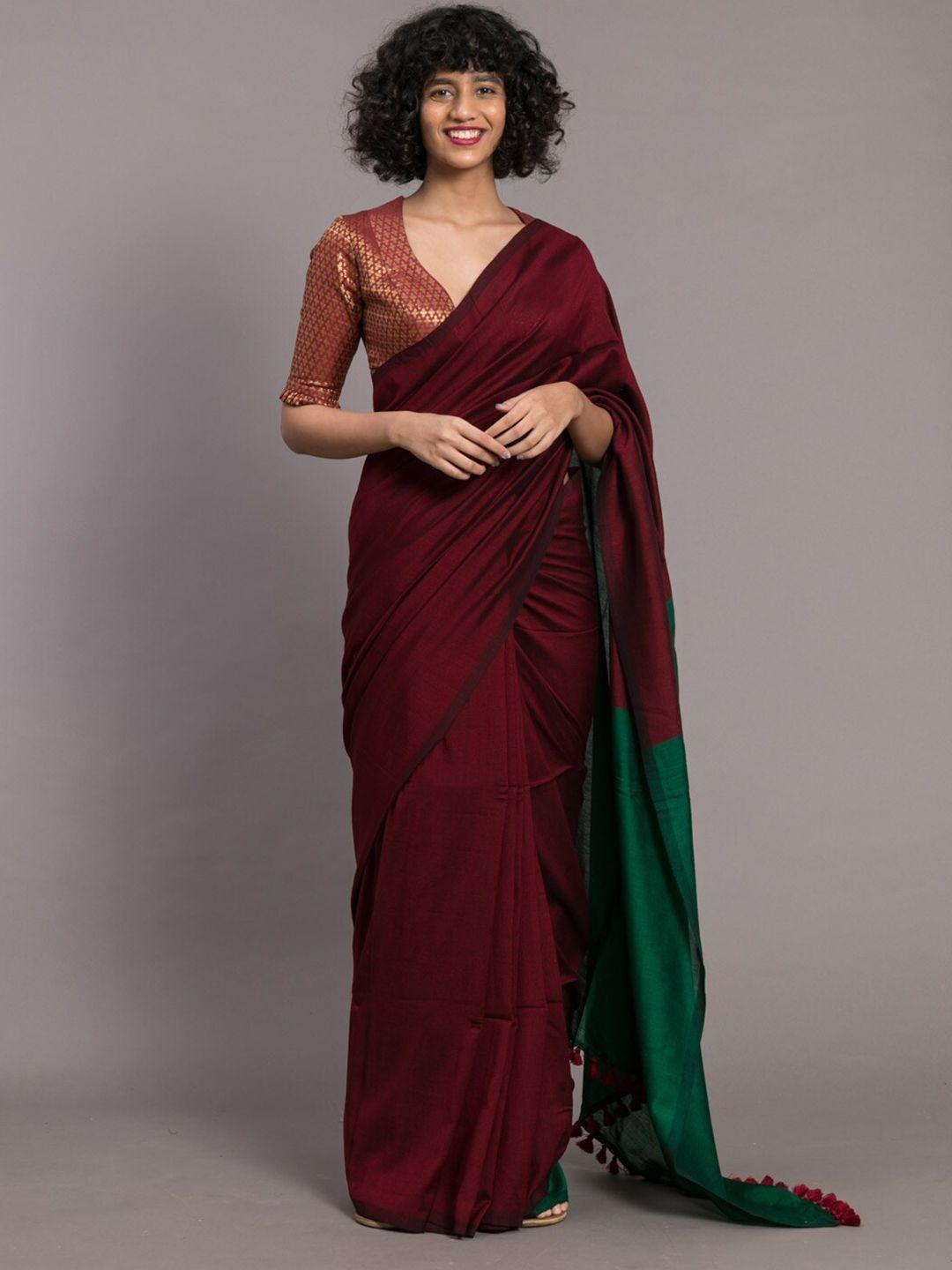 suta-maroon-&-green-colourblocked-saree