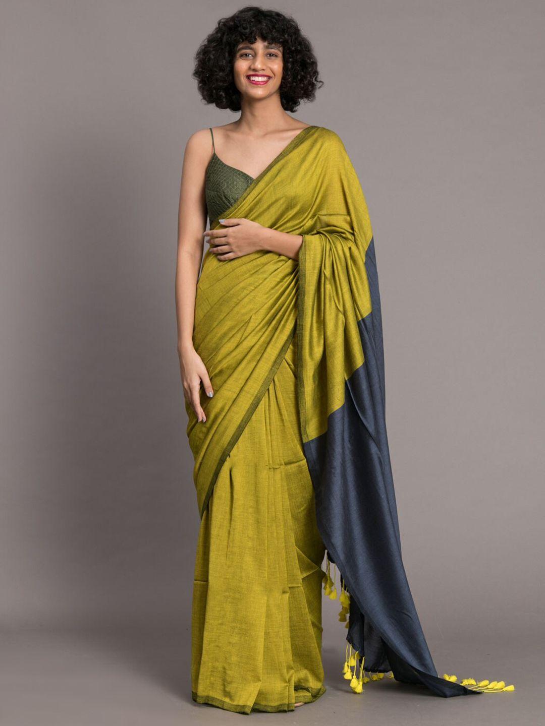 suta-green-&-blue-colourblocked-cotton-blend-saree