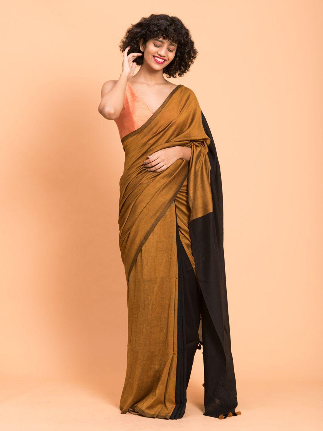 suta-gold-toned-&-black-colourblocked-saree