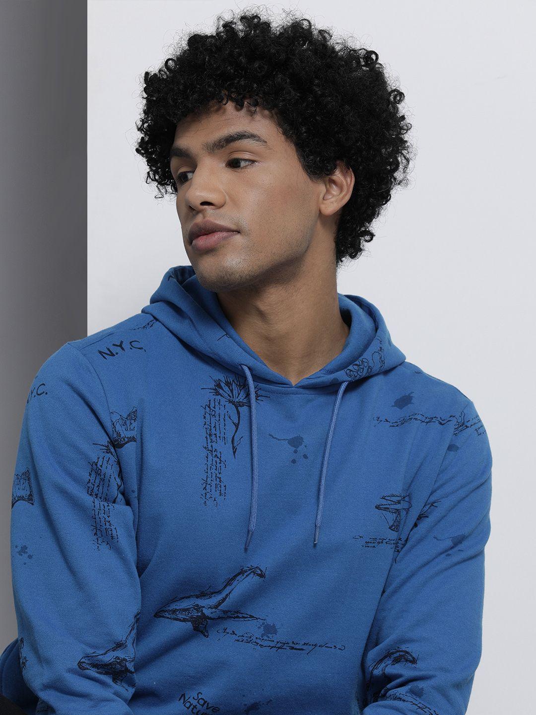 the-indian-garage-co-men-blue-printed-hooded-sweatshirt