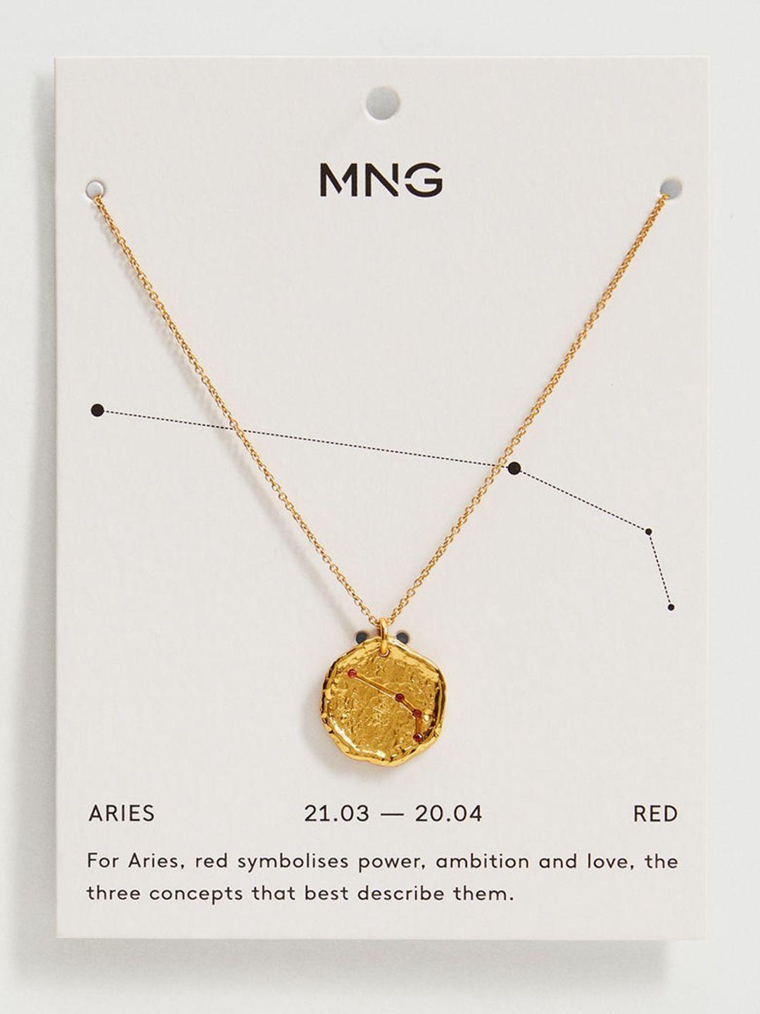 mango-gold-toned-&-red-textured-stone-studded-aries-horoscope-pendant-with-chain