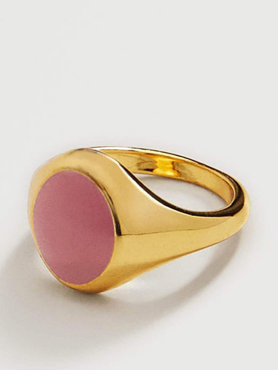 mango-gold-toned-&-pink-enamelled-little-finger-ring